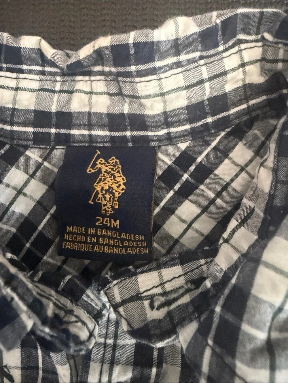 Ralph Lauren Navy and White Plaid Short-Sleeve Button-Down Shirt